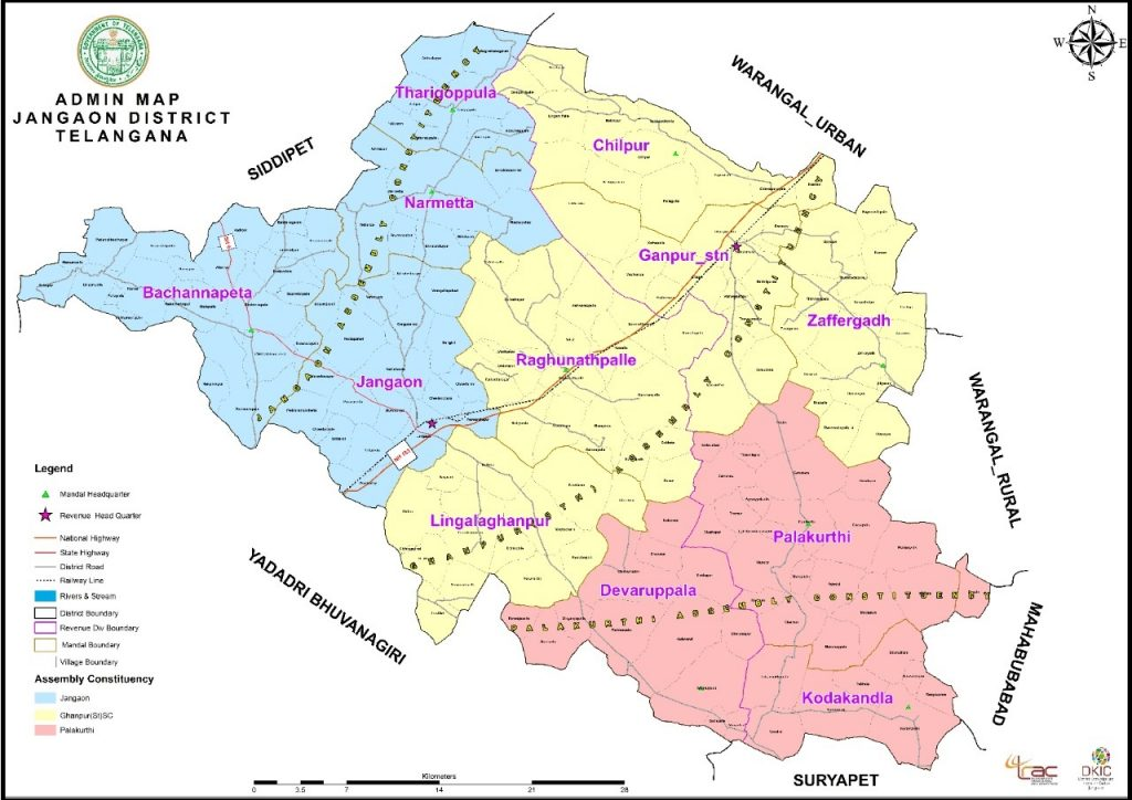Map of Jangaon District