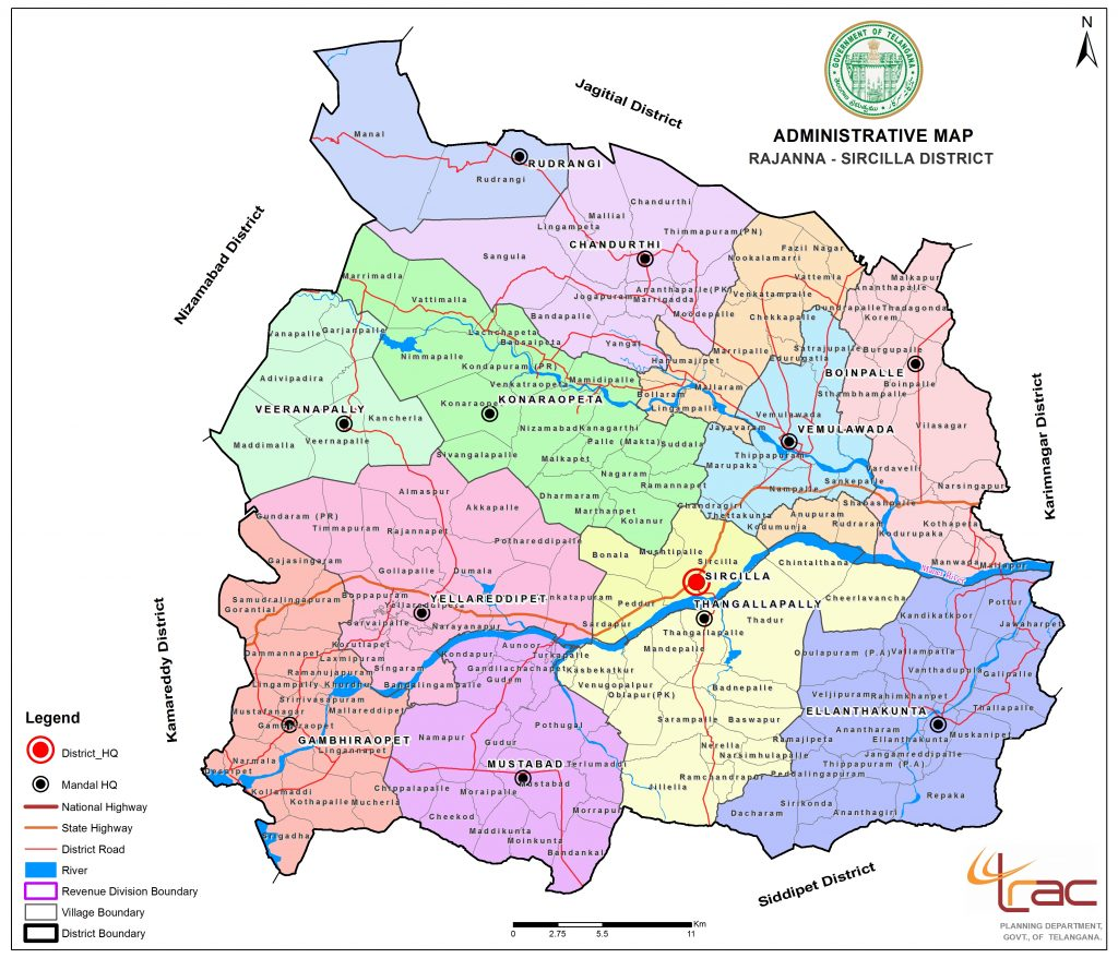Map of Rajanna Sircilla District
